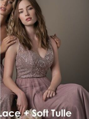 Belsoie Dusty Mauve Lace Tulle Formal Dress Size 8 formal Gown